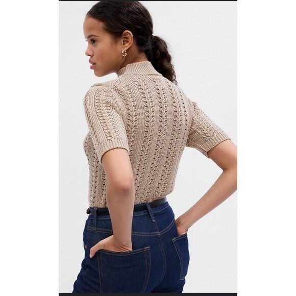 Gap Pointelle Mockneck Sweater Lightweight Metallic Gold Shimmer NWT Size XXL - Picture 1 of 8